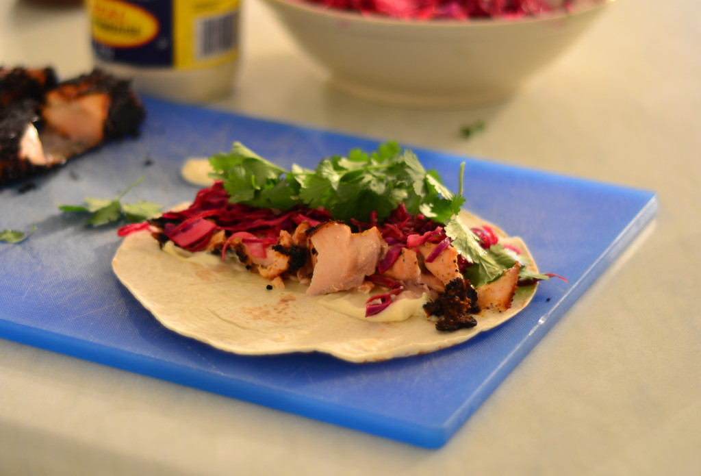 salmon tacos with cabbage slaw